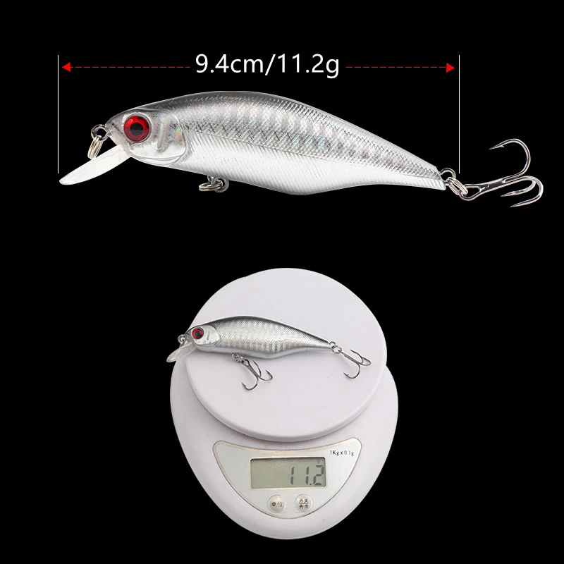 Señuelos de pesca Minnow, láser flotante de ojos 3D, Wobblers artificiales, cebos de plástico Crankbait, 9,4 cm, 11,2G, 1 piezas - imagen 3