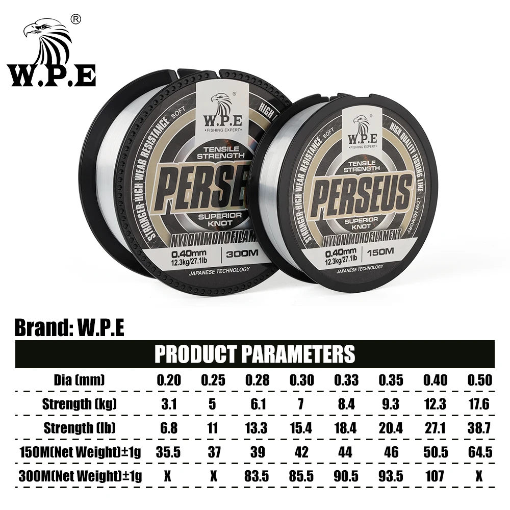 W.P.E 150m PERSEUS Nylon Fishing Line Monofilament 0.20mm-0.50mm 6.8lb-38.7lb Resistance Bass Carp Fishing Line Fishing Tackle - imagen 2