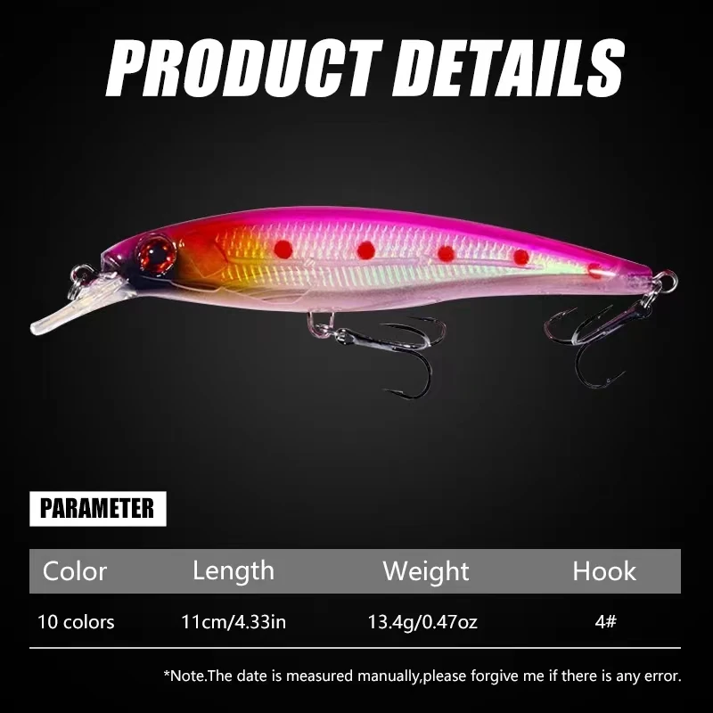 Rooblinos 1 Uds nuevas Señuelos de Pesca láser Minnow cebo duro 110mm 13g hundimiento lento calidad profesional Crankbait Jerkbait - imagen 3