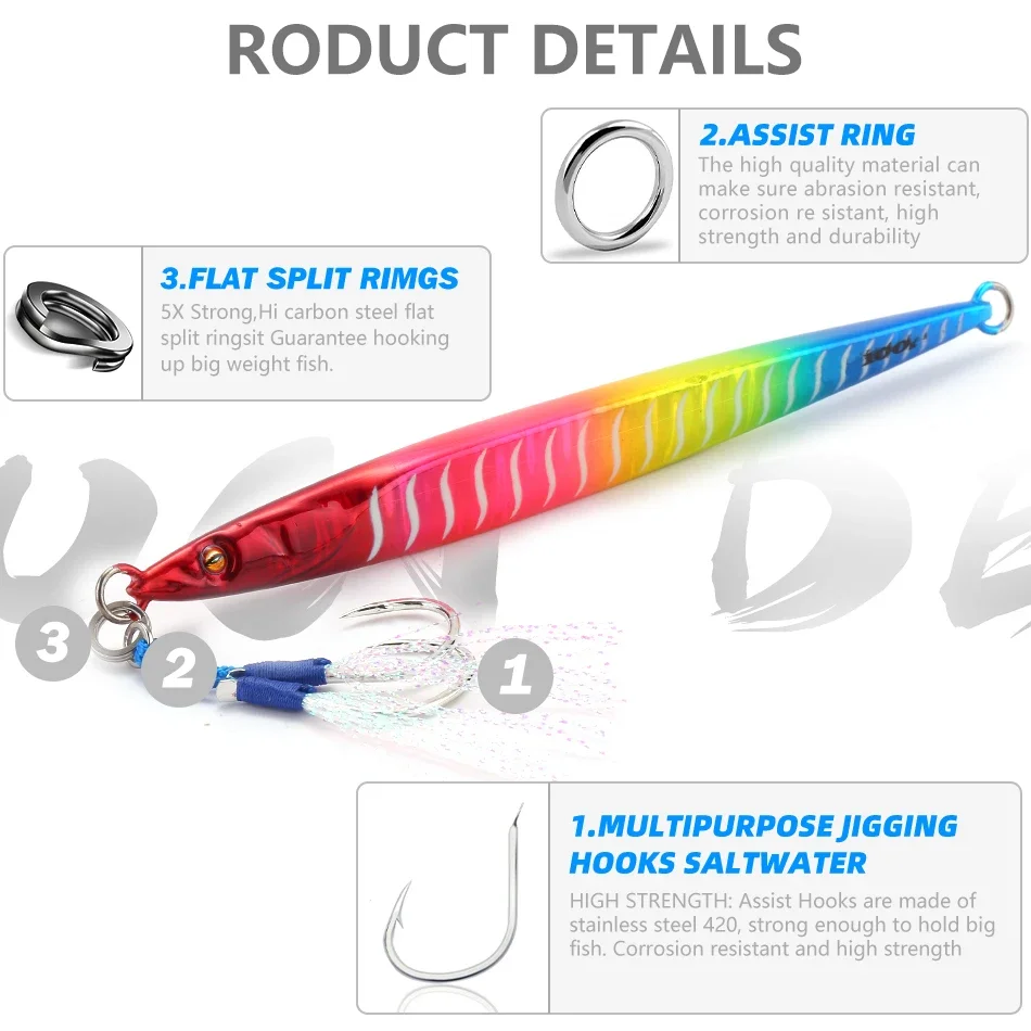 MOOKZZ-señuelo deslizante de sardina para pesca en barco, anzuelo Jigging de larga velocidad, 100g, 120g, 150g, 200g, 250g - imagen 5