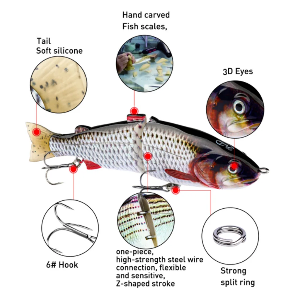 Señuelo de pesca Swimbait, cebo de gran deslizamiento, realista, Multi articulado, 18,6 cm, 65g, Lucio, muskkie, Walleye, lubina, trucha dorada - imagen 5