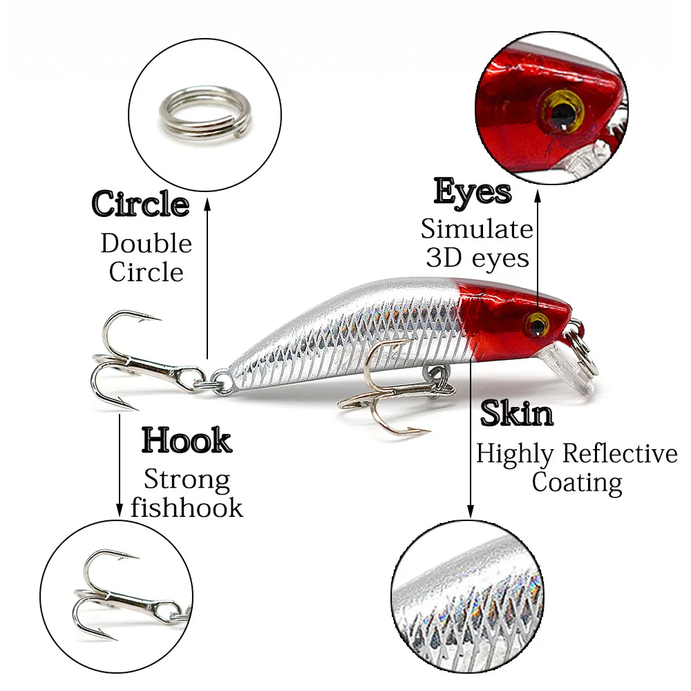 MNFT-Mini Señuelos de Pesca que se hunden, cebo duro de plástico Artificial, Jerkbait Crankbait, 4,5 cm/2,8g, 1 unidad - imagen 3