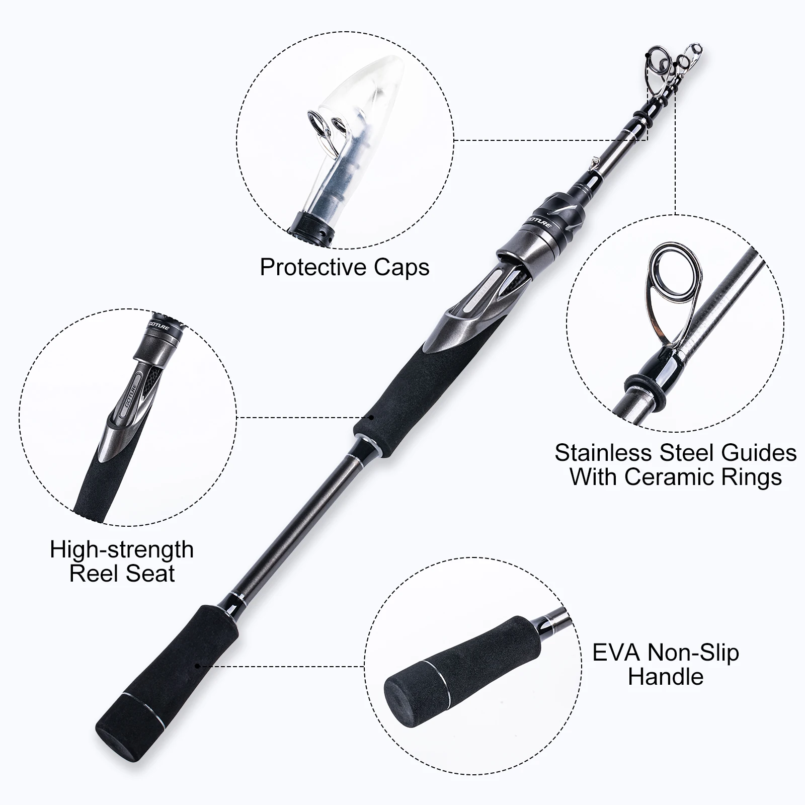 Goture Ninja-caña de pescar giratoria telescópica de fibra de carbono, caña de pescar ultraligera, 1,8 m, 2,1 m, 24T, potencia M - imagen 2