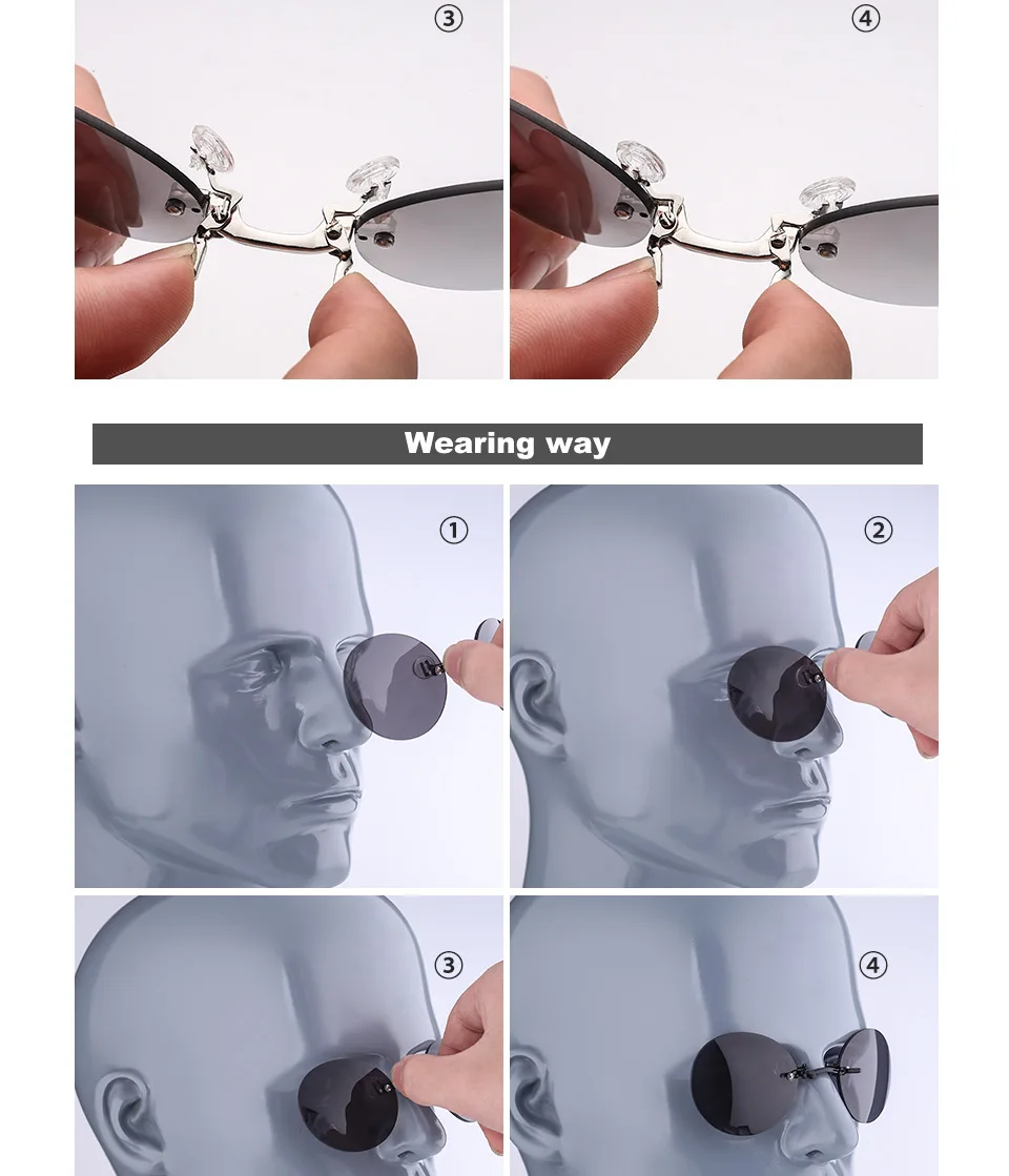 Gafas de sol con Clip para la nariz para hombre, Mini gafas de sol redondas Vintage sin montura UV400 Anti-UVB, gafas de sol para ciclismo con Clip - imagen 4