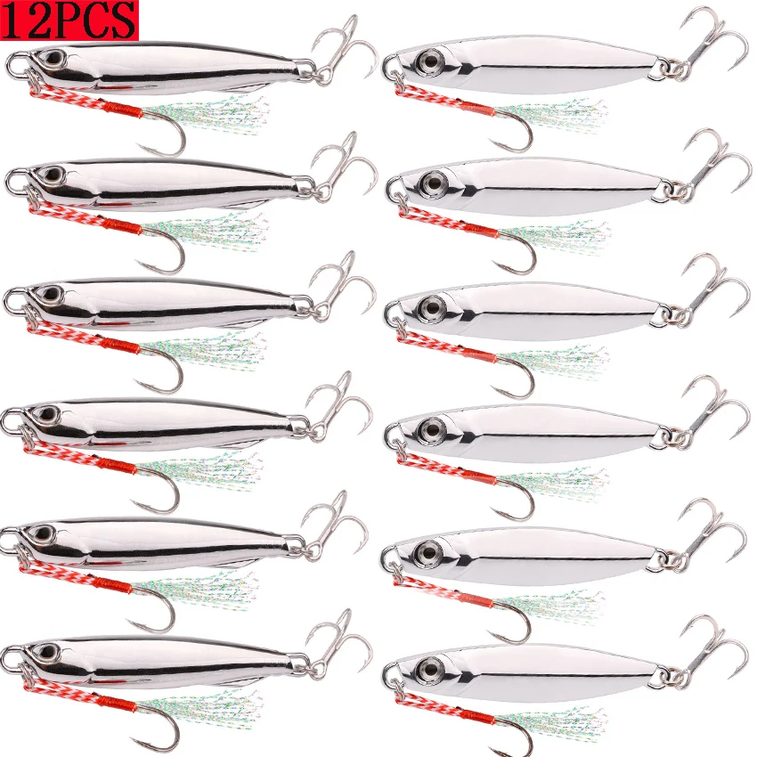 Juego de plantillas de Metal fundido japonés, cuchara de 10g-60g, cebo duro para pesca de lubina, aparejos de barco, trucha, Jigging, señuelos de agua salada, 12 Uds. - imagen 3