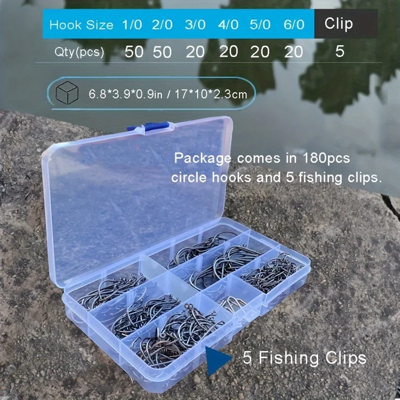 Anzuelos circulares Ackibbik para agua salada, 180 Uds., anzuelos de pesca para bagre, anzuelos de pesca compensados de pulpo con 5 uds., Clips eléctricos, anzuelos para bagre - imagen 3