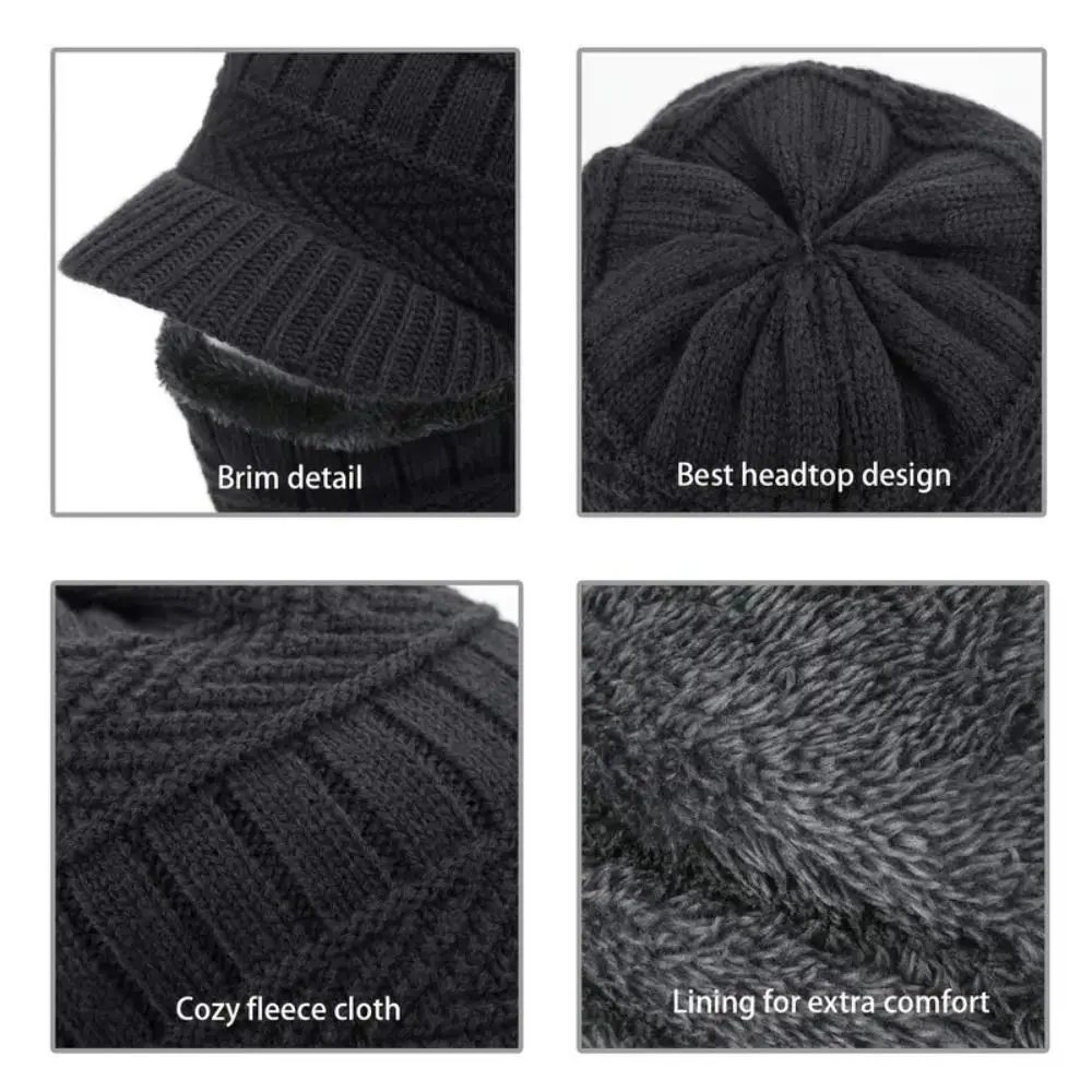 Nuevo Gorros de lana de hilo para hombre, gorros cálidos con anillo, bufanda con ala, gorros de invierno gruesos a prueba de viento, pasamontañas para ciclismo - imagen 5