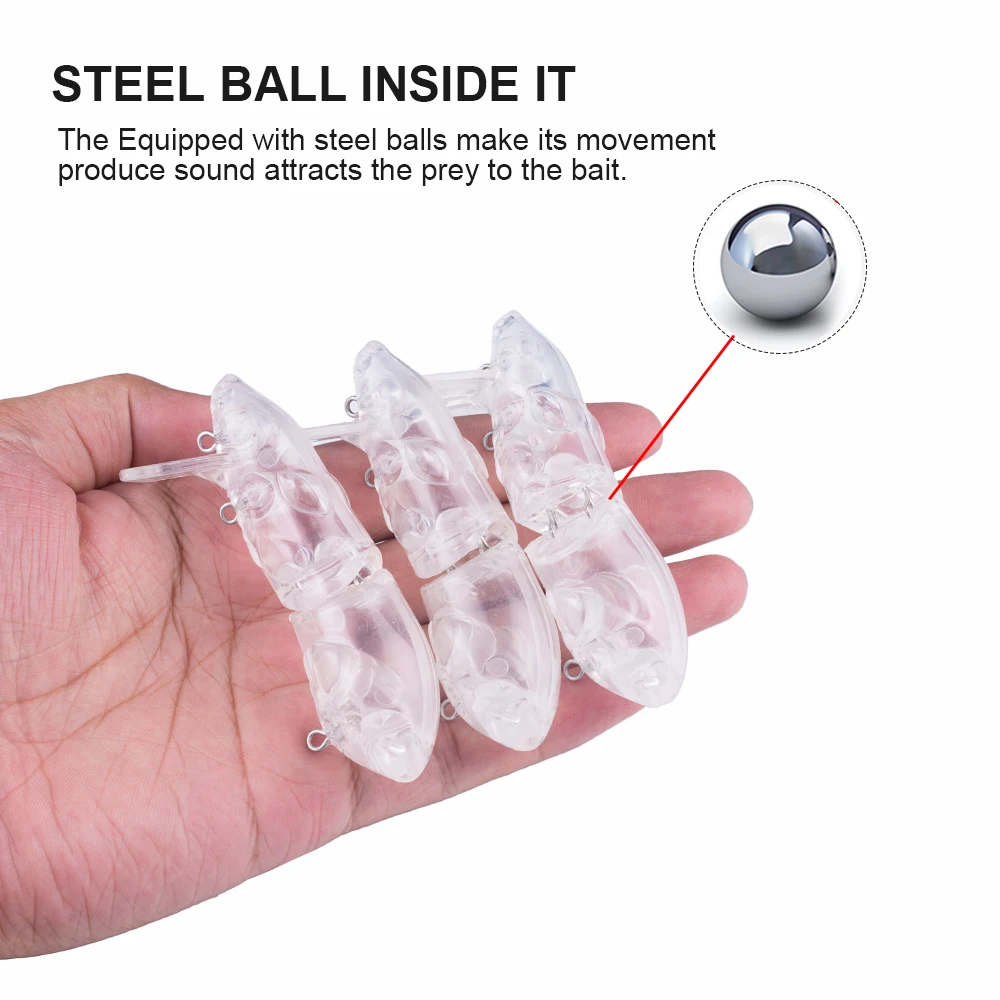 Hanlin-señuelo de pesca flotante articulado, cebo de agua, Lucio, Muskies, cola suave, ratón sin pintar, 5/10 piezas, 8cm, 13,5G - imagen 4