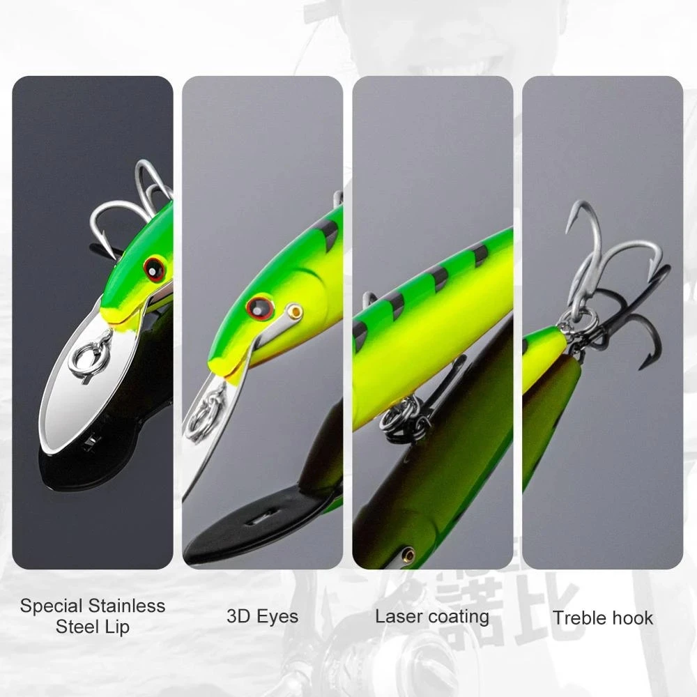Noeby 1 pieza 225mm 76g señuelo Minnow Wobbler flotante 6-8m cebo duro pico de acero inoxidable cebos de pesca de fundición larga - imagen 4
