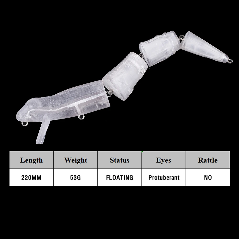 Chan'sHuang-señuelo de pesca Artificial, cebo en blanco sin pintar de 5 piezas, 22cm, 53g, serpiente flotante silenciosa, Swimbait, 4 segmentados, hecho a mano - imagen 2