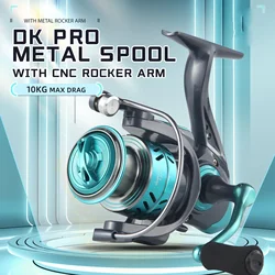 Carrete giratorio ambidiestro DKPro 1000-7000 para agua salada de metal