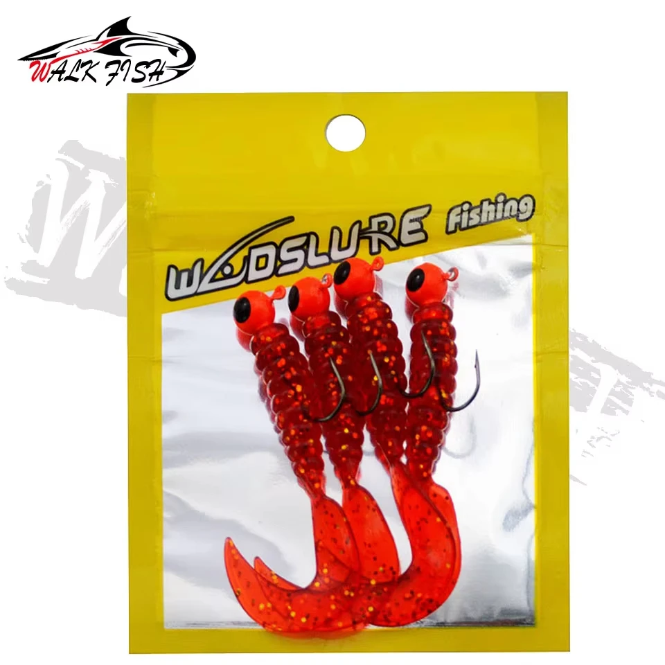 WALK FISH 4 unids/lote 3,5g 6cm anzuelo con cabeza de plomo señuelo cebo de gusano de cola enrollable cebo Artificial biónico equipo de pesca aparejos de perca suave - imagen 3