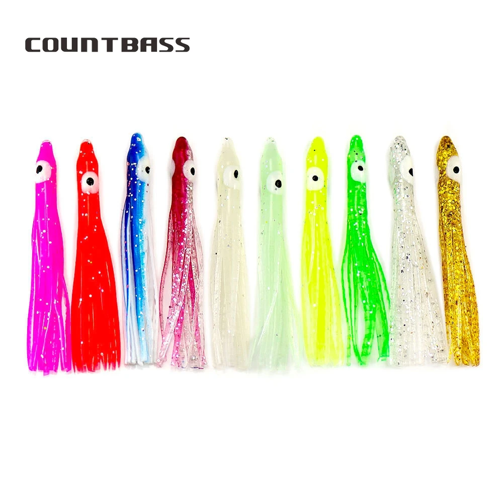 COUNTBASS 100 Uds 4cm 6cm 10cm faldas luminosas de calamar en forma de aguja, señuelo de cebos de pulpo suave, aparejos artesanales para anzuelos de asistencia de Jigging