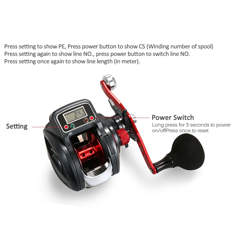 Carrete de pesca Baitcasting electrónico con pantalla Digital, contador de línea, relación de engranaje 6,3: 1, 16 + 1BB, rueda de bajo perfil - imagen 2