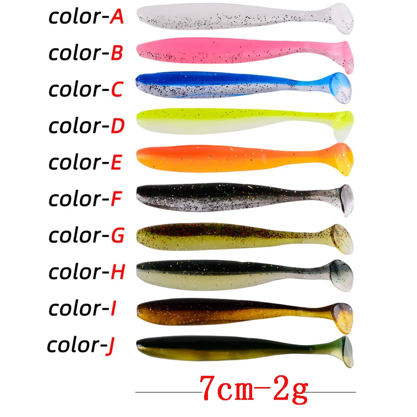 50 Uds Proleurre Shad gusano cebo suave 70mm 2g cola Jigging Wobblers señuelo de pesca aparejos lubina Lucio Artificial silicona Swimbait - imagen 2