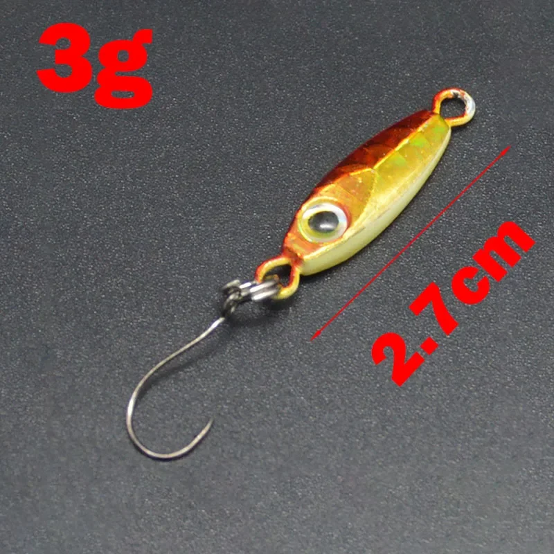 Nuevo Mini señuelo de pesca 2,7 CM 4,5 CM 3g 6g cuchara señuelos de Metal Spinnerbait Minnow pez pequeño anzuelo único Jig Stream trucha hielo de invierno