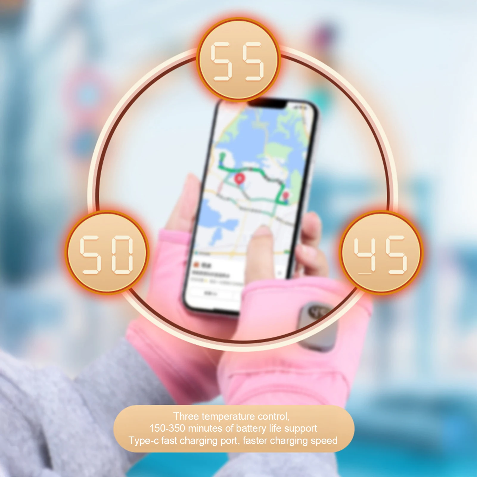 Guantes calefactores con carga USB para exteriores, cálidos guantes de medio dedo para acampar, pescar, ciclismo, esquí, manoplas cálidas portátiles para invierno - imagen 5