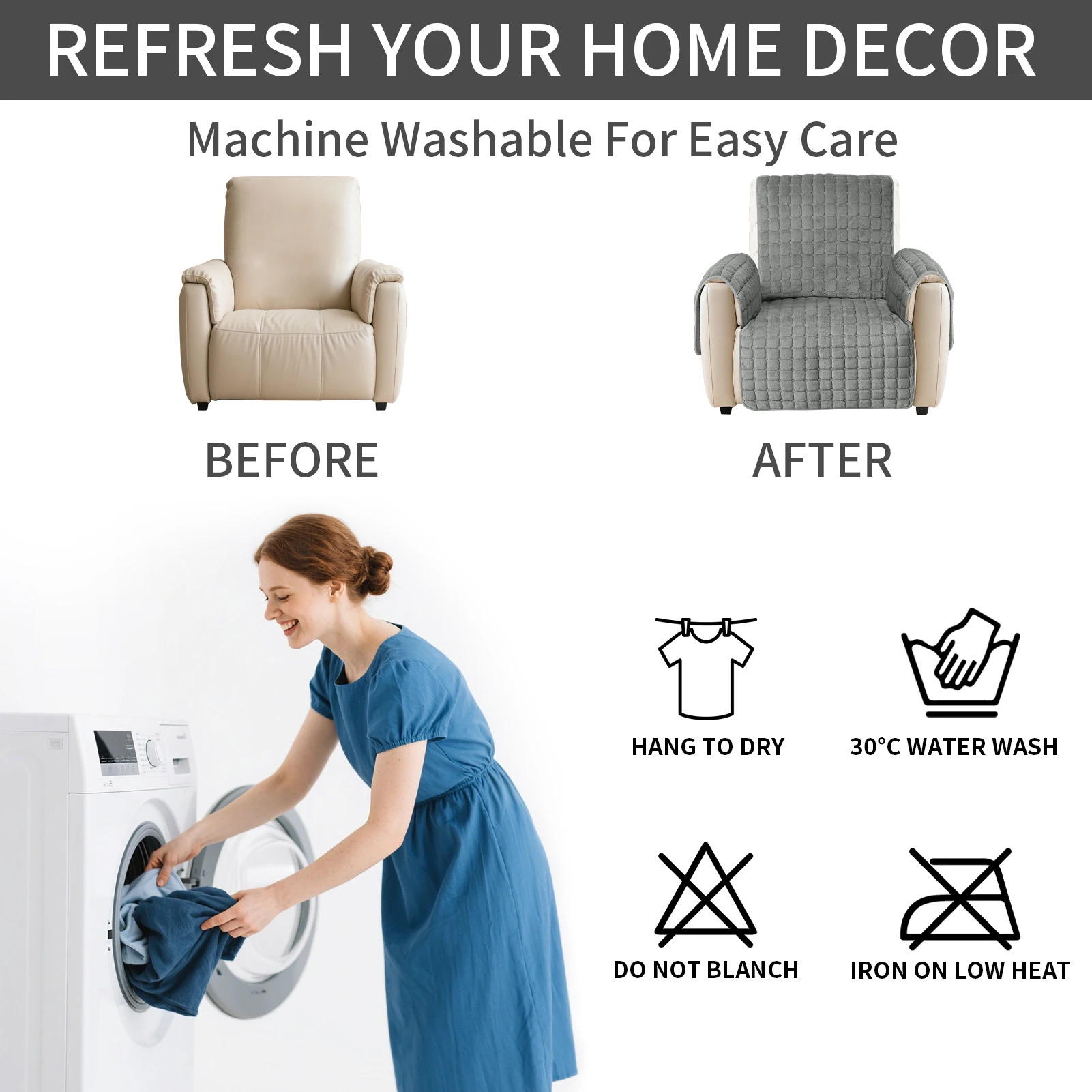 Recliner Sofa Cover Flannel Plush Chair Covers Armchair Slipcovers with Pockets Relax Non Slip Couch Slipcovers Sofa Protector - imagen 4