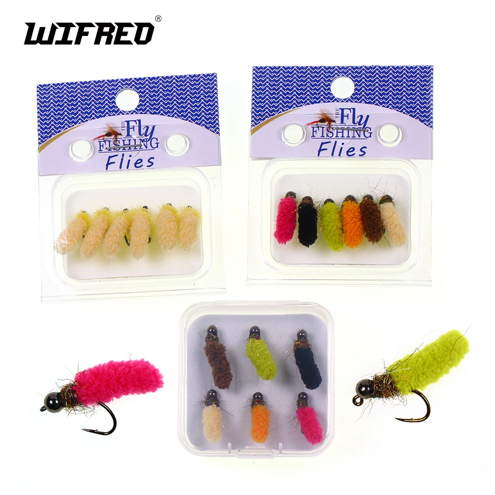 Wifreo, 6 unids/caja, cabeza de cuentas de latón/tungsteno, fregona, mosca, trucha, lubina, tipo de pez, enmalle azul, Steelhead, pesca con mosca, señuelo para moscas