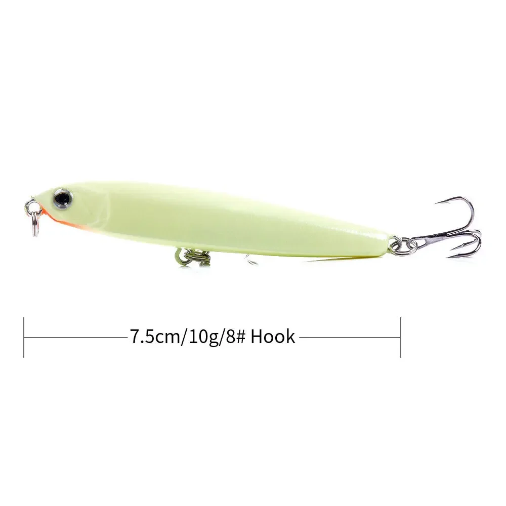 Señuelos de Pesca con lápiz que se hunden, 75mm, 10g, ojos 3D, Wobblers de Pesca de agua salada, cebo Artificial para lubina, Swimbait sin labios, cebo de Pesca - imagen 5