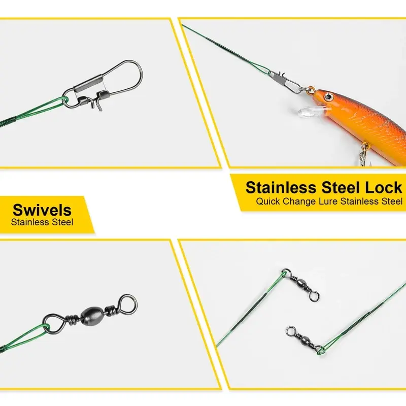 Línea de pesca de acero antimordida plateada de 20 piezas, líder de alambre de acero con accesorio de pesca giratorio, correa de núcleo de plomo, alambre de pesca de 15CM-30CM - imagen 5