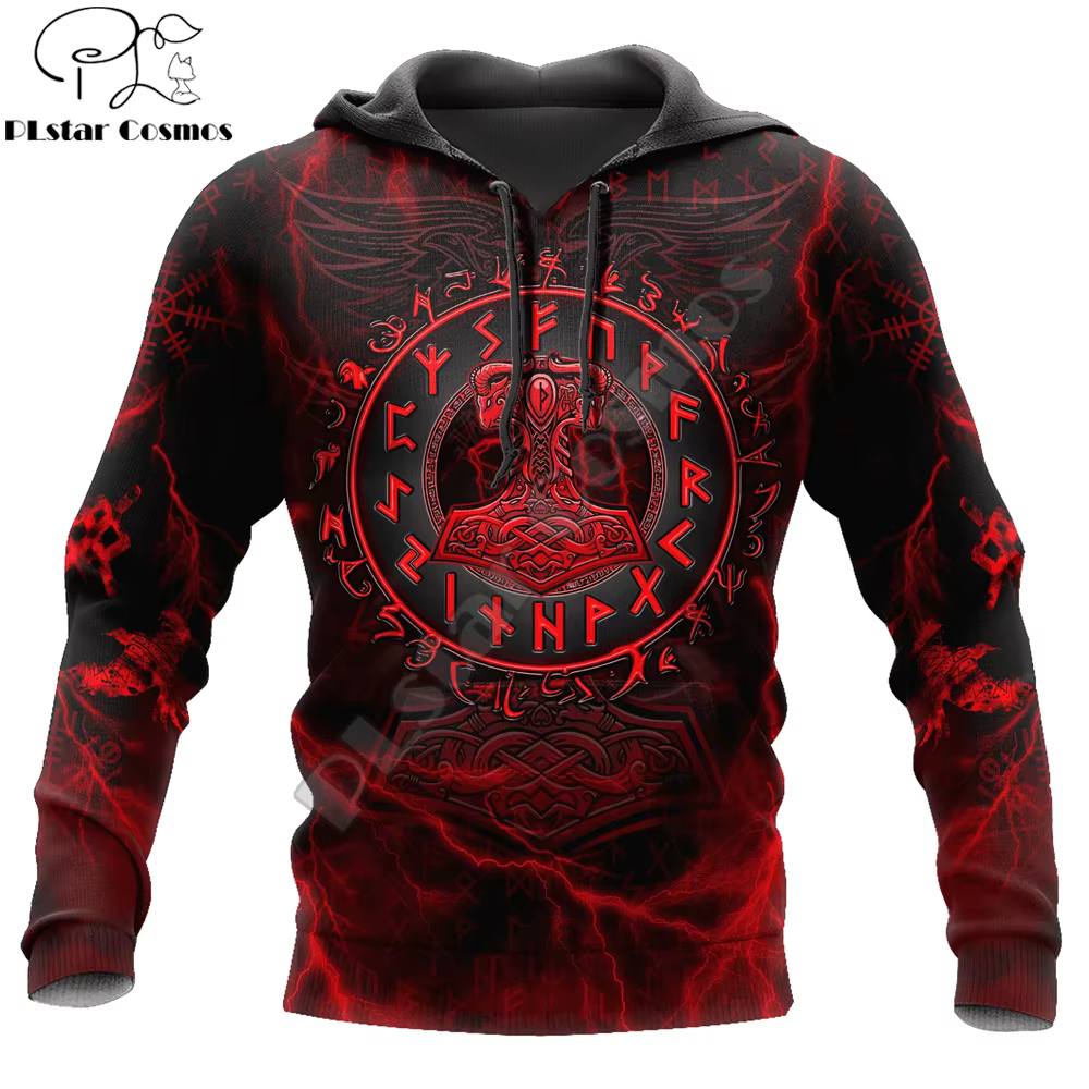 Mjolnir Hammer Of Thor Red Tattoo 3D completamente estampado Sudadera con capucha y sudadera para hombre Sudaderas con capucha con cremallera unisex Chándales casuales KJ892
