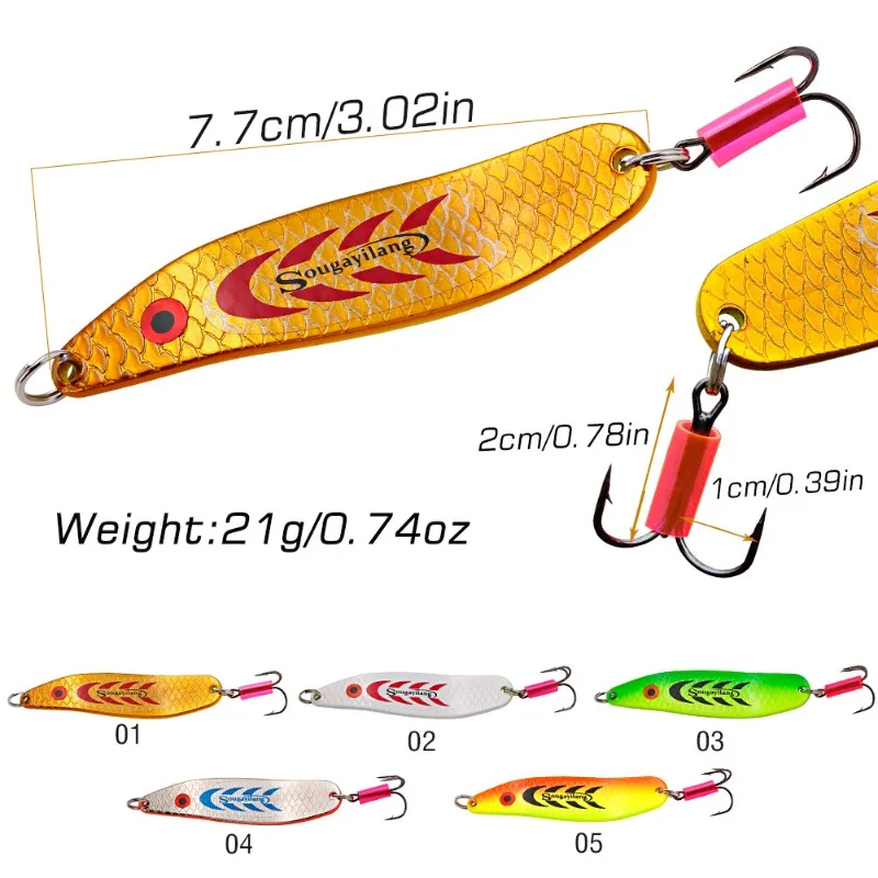 Sougayilang, 1 Uds., señuelo duro de Metal, cuchara giratoria, 5 colores, señuelo de Pesca 7,7 cm 21g, cebo Popper Artificial, manivela, cebo de tiburón, Pesca - imagen 2