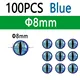 100pcs Blue 8mm