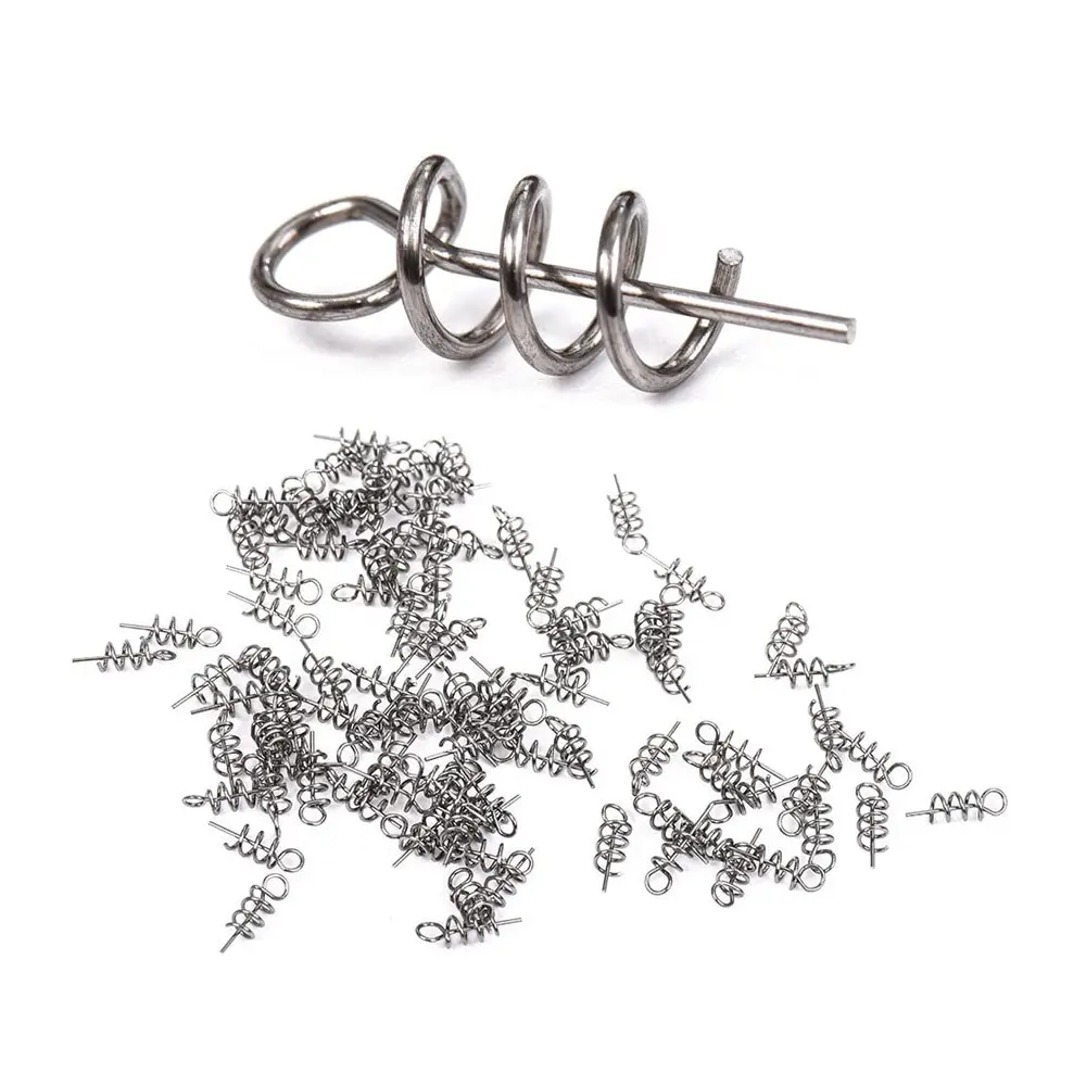 Paquete de 100 piezas pasador de bloqueo de resorte, Conector de pesca de gancho de manivela de 14mm, eslabones giratorios de acero inoxidable para cebo blando, accesorios de pesca - imagen 5