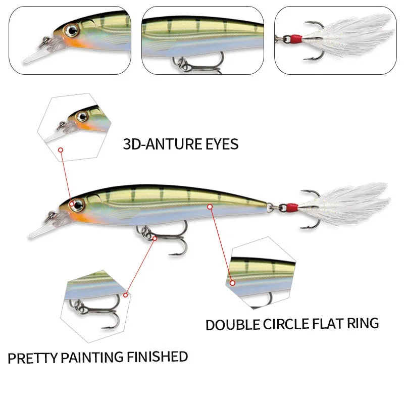 FTK-Juego de Señuelos de Pesca Minnow, anzuelos de Pesca, Wobbler de pescado para Lucio Crankbait, ojo 3D, cebo duro Artificial japonés, SwimbaitTackle - imagen 3