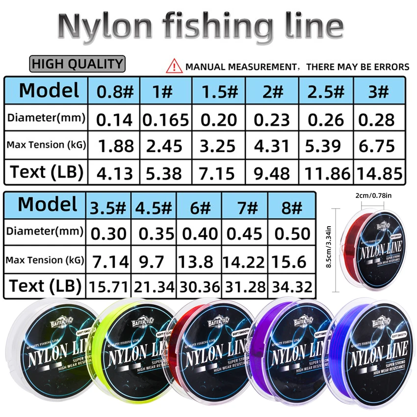 Línea de pesca de nailon de 100M, línea de nailon monofilamento súper fuerte, 0,14mm-0,5mm, 4LB-34LB, línea de carpa de agua dulce y salada - imagen 3