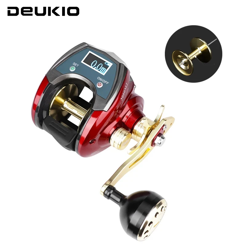 Carrete DEUKIO-Baitcasting, alta velocidad, potencia de arrastre máxima, Color Iron Man de 20 kg, pantalla digital, carrete electrónico de pesca de carpa, 3000MJ