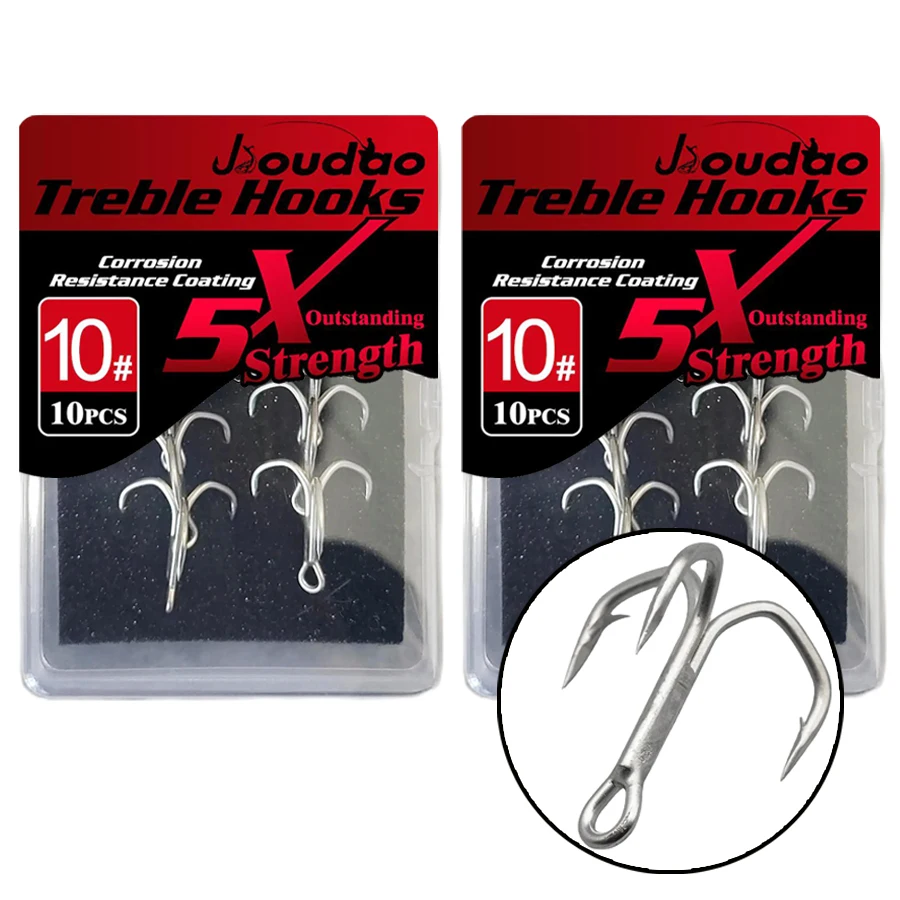 5X anzuelos triples 20 piezas juego de anzuelos de pesca triples afilados 10 unids/caja anzuelo Triple clásico de acero rico en carbono con curva redonda para bagre - imagen 2