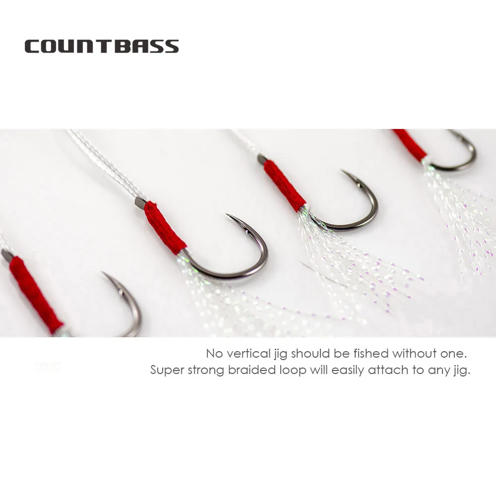 COUNTBASS-anzuelos de ayuda para anzuelos de Metal fundido, 10 Uds., con línea de PE para cualquier señuelo de Jigging, anzuelos terminales, accesorios de pesca - imagen 4