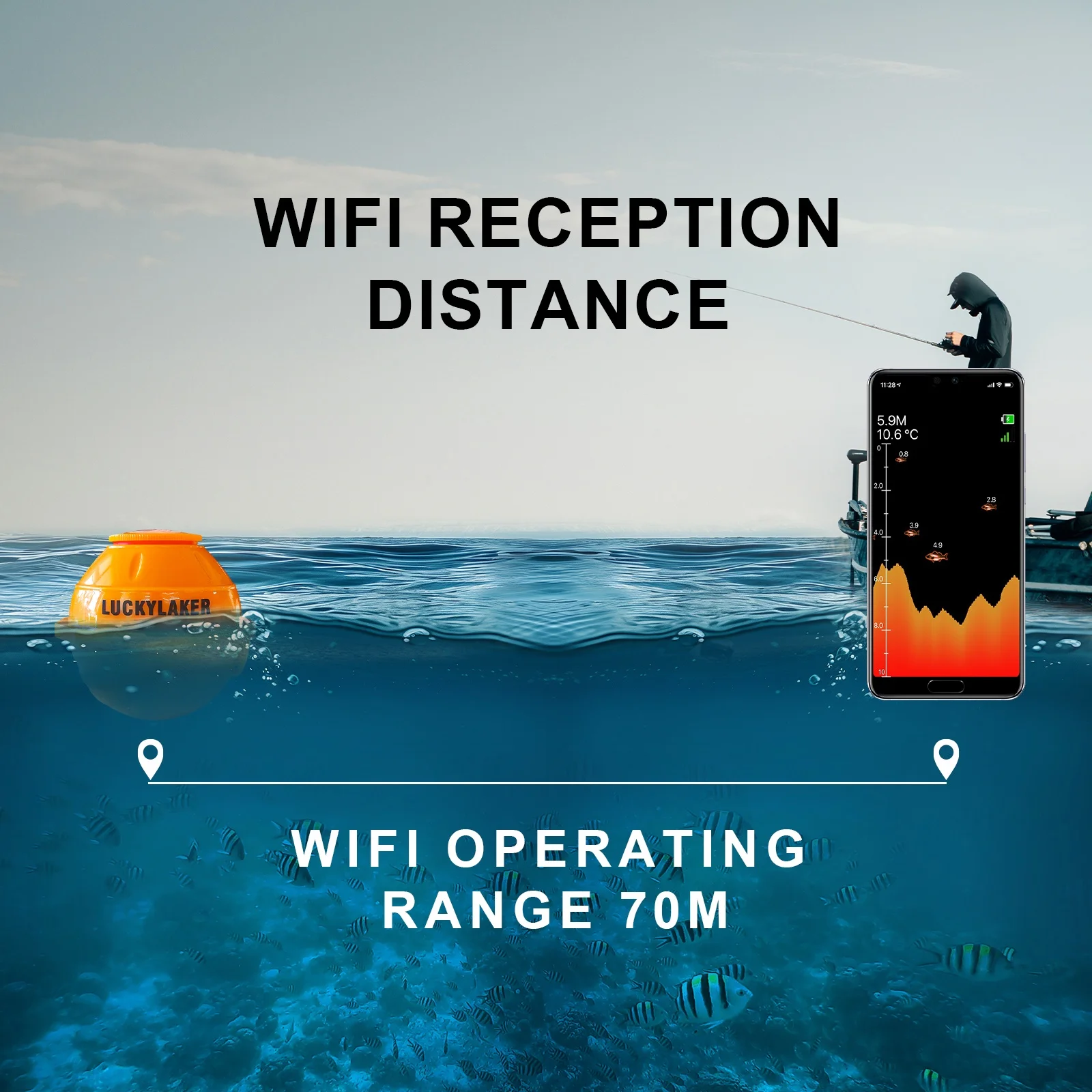 Lucky-sonar inalámbrico buscador de peces peces de mar detectar sirena portátil WIFI 135 pies (45 m) de profundidad IOS Android FF916 - imagen 4