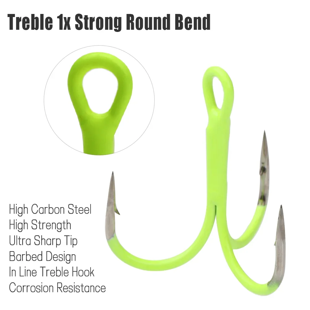 Wifreo, 5 uds., anzuelos triples de acero rico en carbono, anzuelo Triple de curva redonda, señuelo de pesca, anzuelo de pesca de jigging de agua salada 14 # -3/0 # - imagen 3