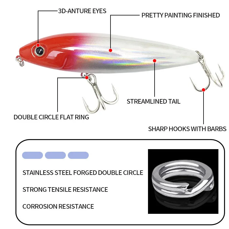 Señuelos tipo lápiz flotantes de 18g y 100mm, Skitter de agua salada, trucha, lubina, Swimbait, perros de agua superior, cebo duro Artificial, suministros de Pesca Wobbler - imagen 5