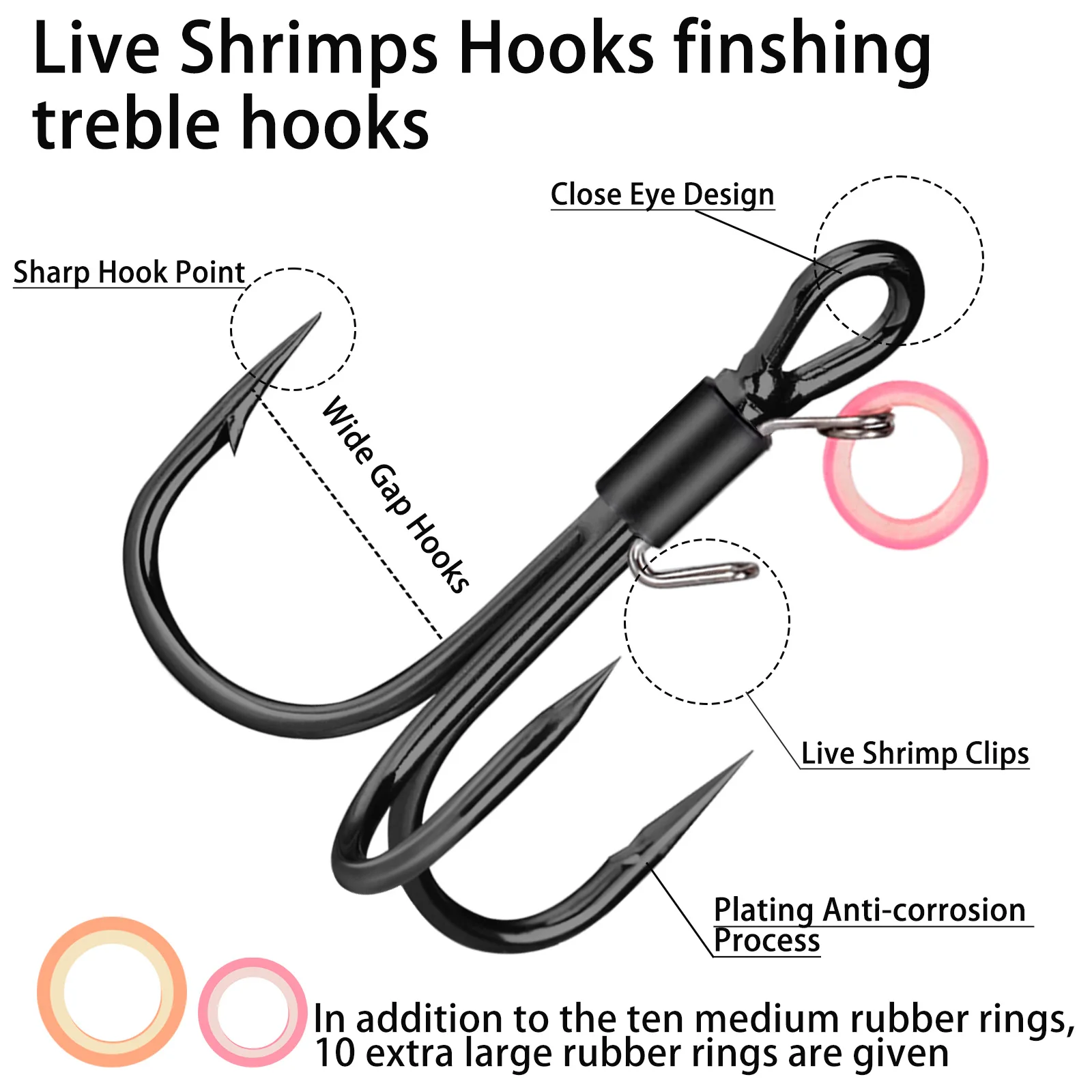 Anzuelos Triples FishTrip – Acero carbono para camarón de agua salada - imagen 2