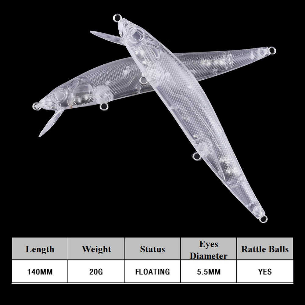 Chan'sHuang-Cebo en blanco sin pintar, 10 piezas, 140mm, 20g, sonajeros de buceo poco profundos, piscardo, señuelo de pesca Artificial hecho a mano - imagen 2