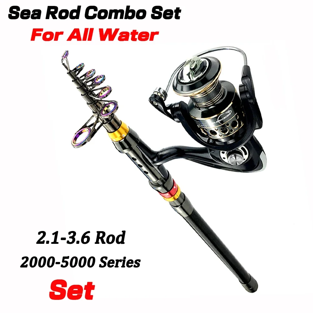 Juego de carretes de caña de pescar telescópica de carbono, 1,8 M-3,6 M, varillas de mar giratorias de viaje cortas, Combo de pesca fundida, buena elasticidad, fuerte