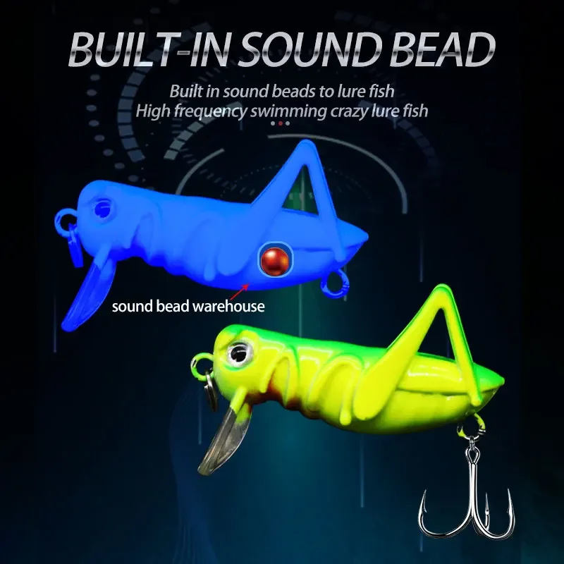 Señuelo de pesca de saltamontes, cebos artificiales de plástico duro para insectos, langosta, Cricket, Crankbaits, anzuelo triple, juego de Señuelos de Pesca voladores, 5 uds. - imagen 3