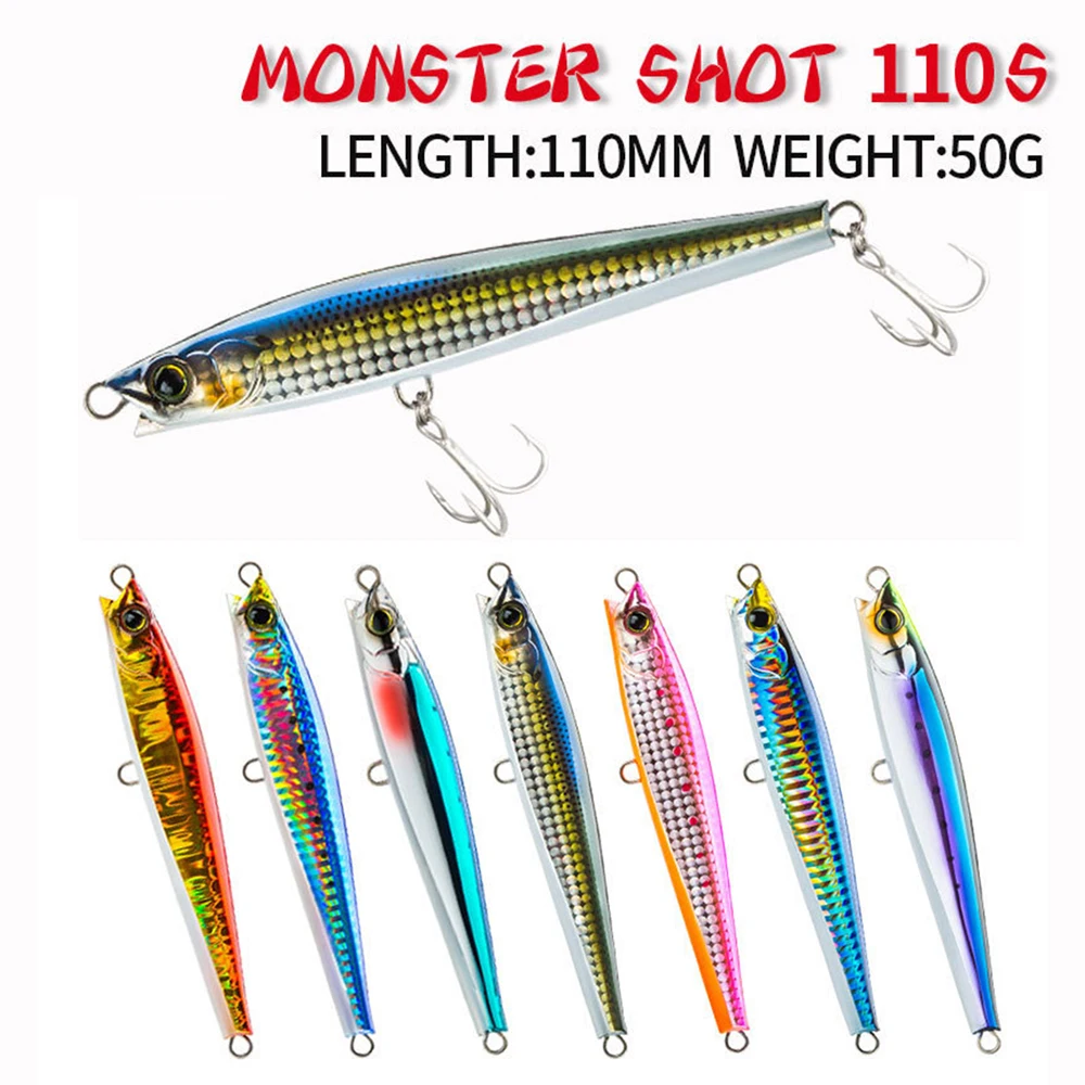 Señuelo de pesca Minnow Wobbler Monster Shot 110S, lápiz de hundimiento de fundición larga, Jerkbait, cebo duro Artificial, cebo de pesca en el océano, 11cm, 50g - imagen 3