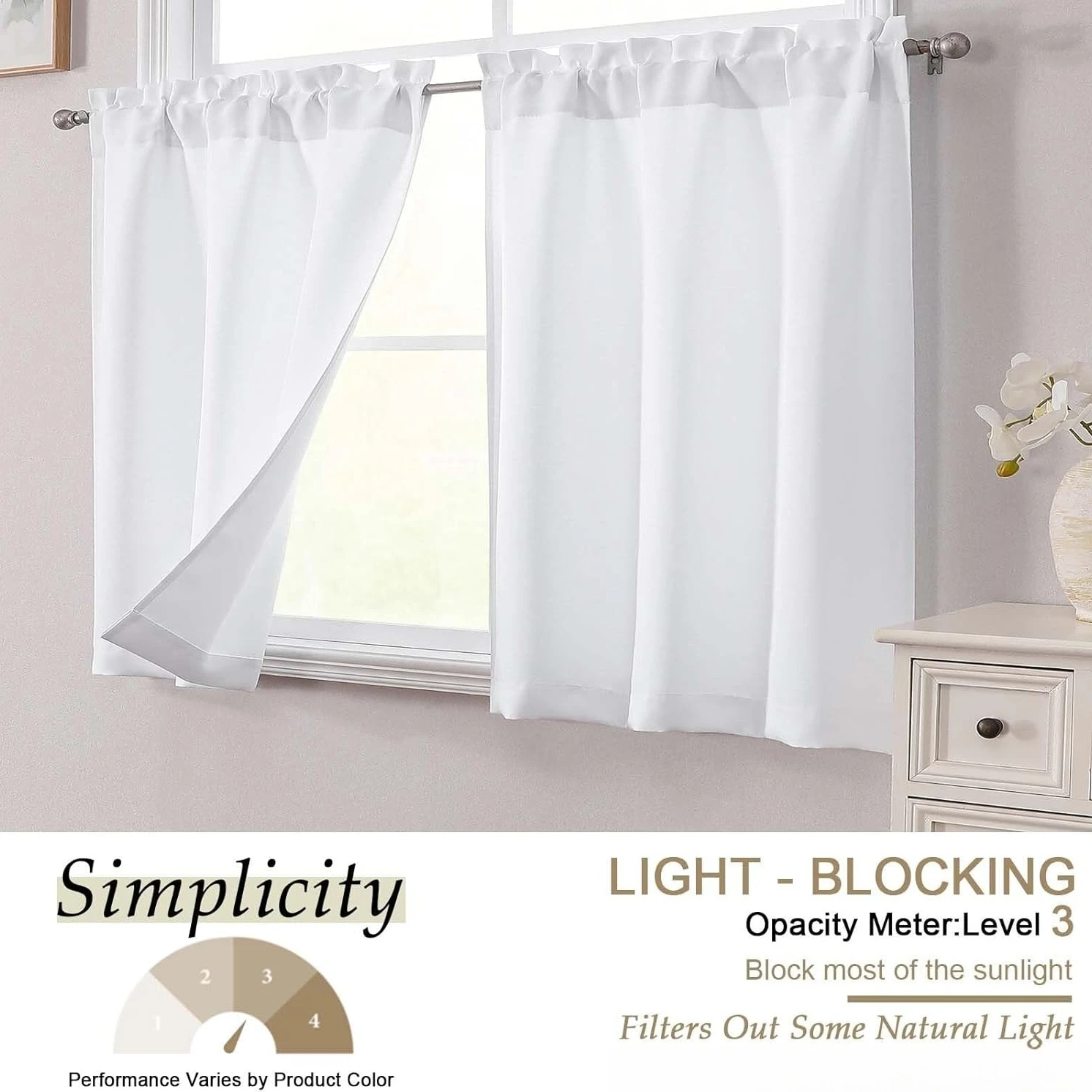 1 Panel cenefa cortinas para cocina varilla bolsillo habitación oscurecimiento pequeña ventana de privacidad cortina para cocina baño dormitorio decoración - imagen 3