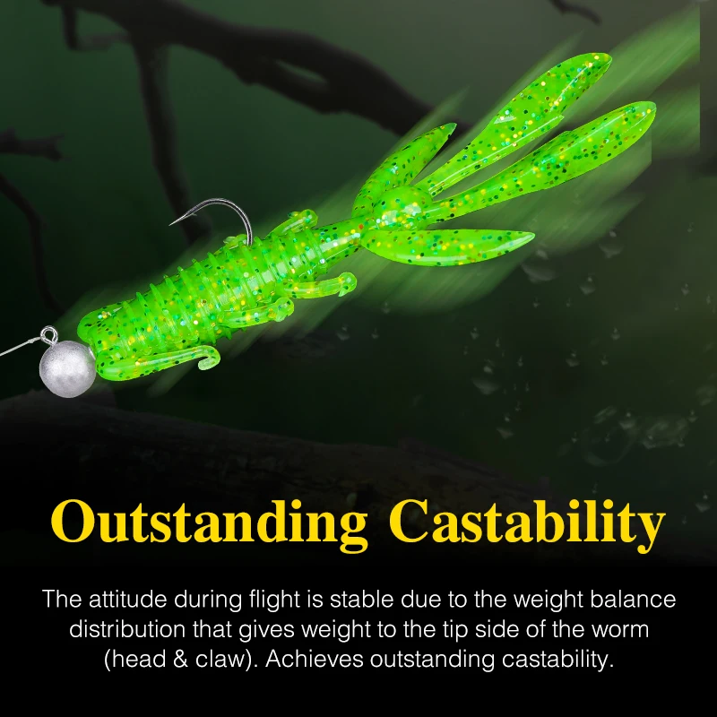 TSURINOYA-señuelo de pesca de silicona Artificial, gusano suave pionero de Camarón, 68mm, 2,4g, 20 piezas, trucha - imagen 4