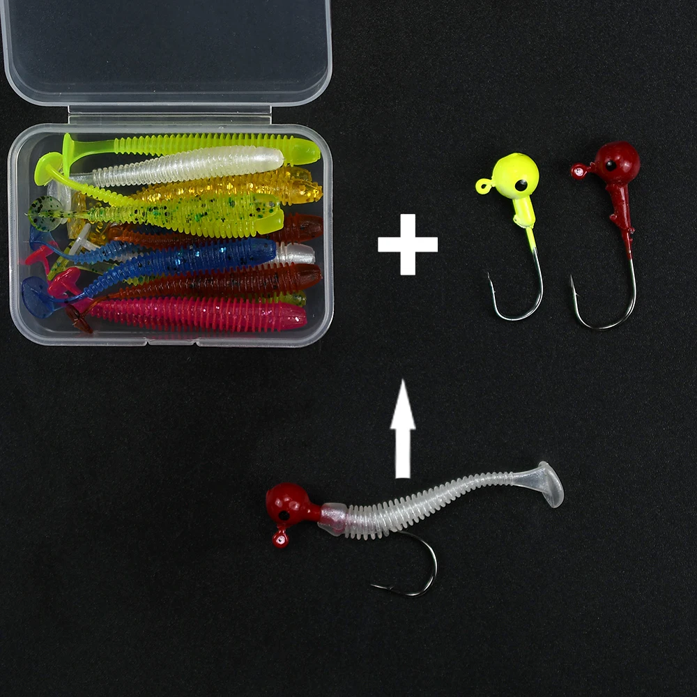 18 uds/20 piezas Uds 5cm/0,6g gusanos de silicona cebo suave Jigging Wobblers señuelo de pesca anzuelos conjunto de Swimbaits artificiales para aparejos de carpa lubina - imagen 4