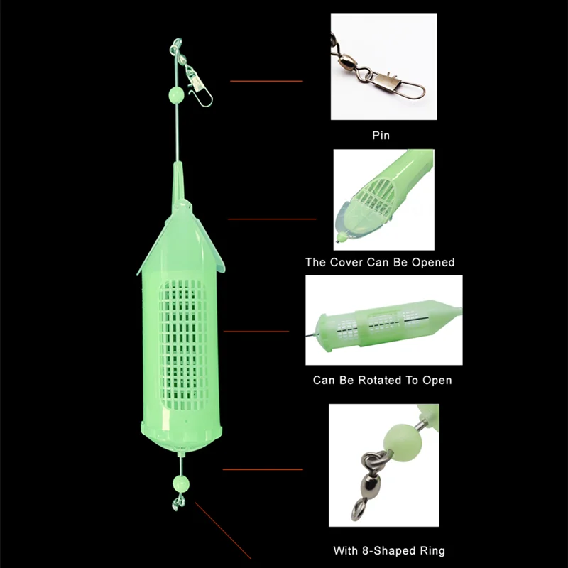 ZYZ-jaula de cebo luminosa grande, jaula de plástico para camarones, dispositivo de anidación reutilizable, aparejos lanzadores de cebo de pesca de agua dulce y salada - imagen 5