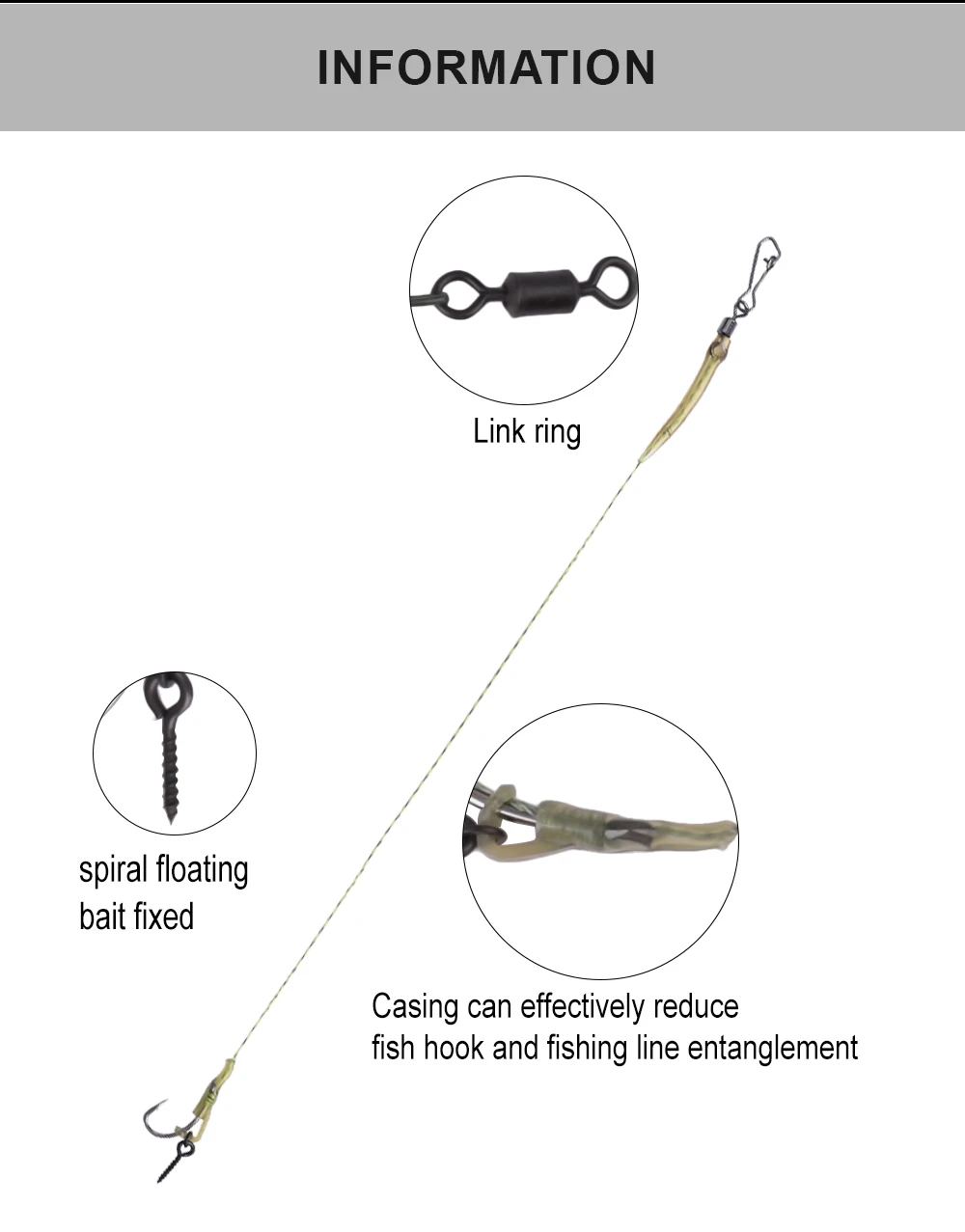 Esta línea de pesca está diseñada para la durabilidad y la facilidad de uso con un anillo de enlace y una bola flotante en espiral fijada para un rendimiento óptimo