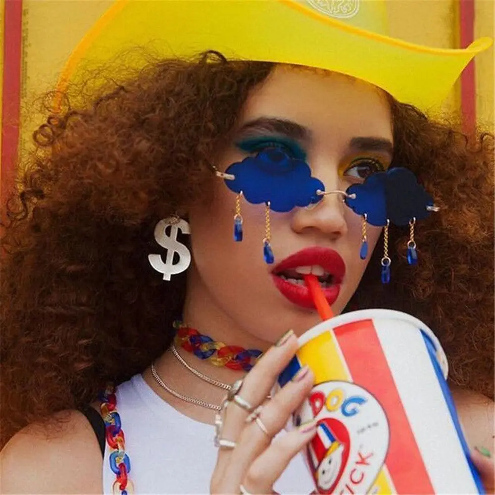 Moda UV400 Shades Gafas de discoteca Gafas de sol sin montura Gafas de sol Steampunk Nubes Gafas de sol con borlas - imagen 3