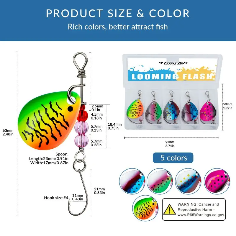 THKFISH 5 uds cucharas giratorias cebos para trucha cuentas de pesca coloridas cebo duro de Metal Spinner cuchara de lentejuelas señuelos artificiales para Lucio - imagen 2