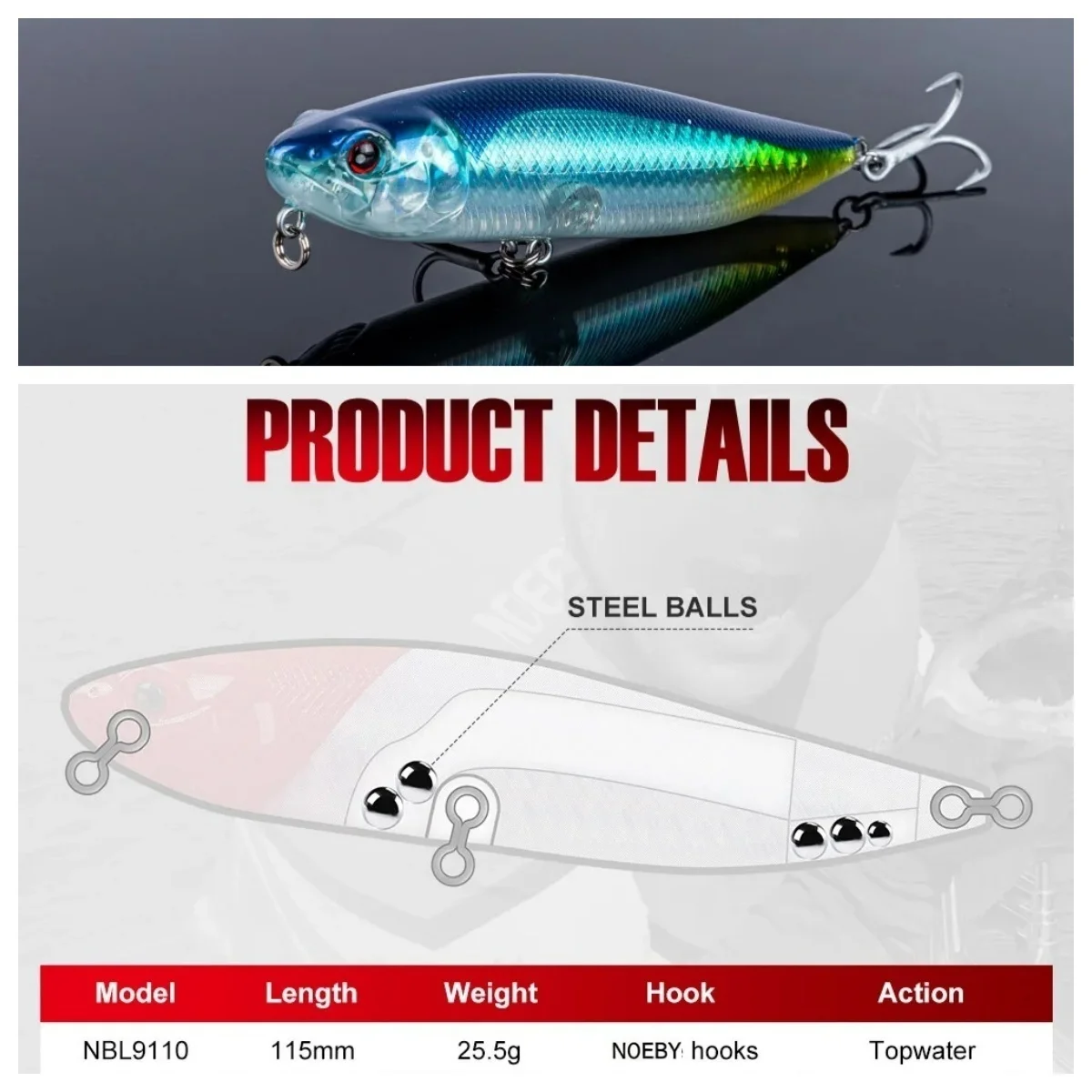 Señuelo de pesca con lápiz flotante Topwater, 2 uds., 110mm, 22,5g, manivela para caminar para perros, Wobbler, Stickbait, cebo duro para pececillo, Lucio - imagen 2